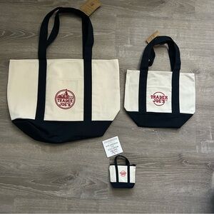 Set of 3 New Trader Joe’s Canvas Blue Tote Bags Original, Mini and Micro